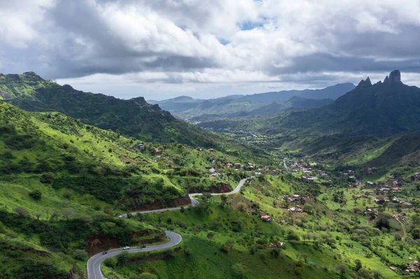 Górski Zielony Krajobraz Wyspy Santiago Porze Deszczowej Republika Zielonego Przylądka Zdjęcie Stockowe