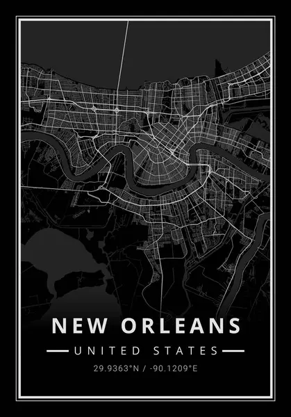 Street map art of New Orleans city in USA - United States of America - America