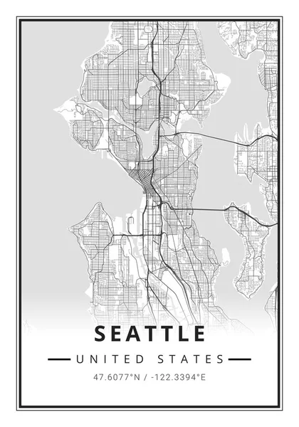 Street map art of Seattle city in USA - United States of America - America
