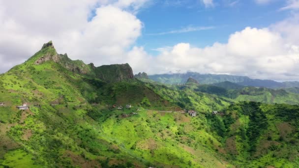 Aerial View Mountainous Green Santiago Island Landscape Rain Season Cape — Stock Video