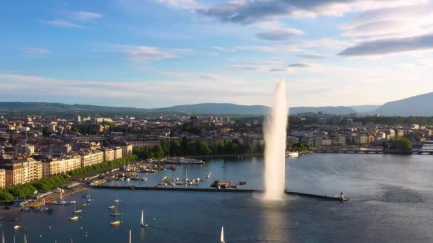 Letecké Záběry Ženevské Město Vodní Fontány Švýcarsku Uhd — Stock video