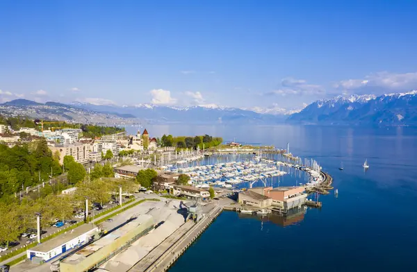 Αεροφωτογραφία Της Λίμνης Leman Πόλη Της Λωζάνης Στην Ελβετία — Φωτογραφία Αρχείου