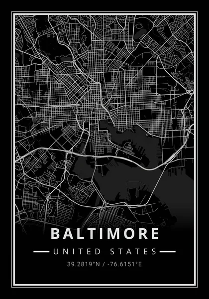 Street map art of Baltimore city in USA - United States of America - America