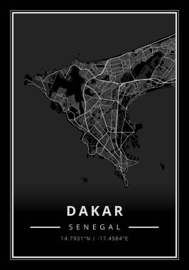 Senegal 'deki Dakar şehrinin sokak haritası - Afrika