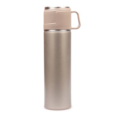 Termos flask for hot and cold drinks, isolated on white.