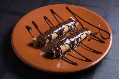 French creps made with chocolate. Typical mediterranean food.