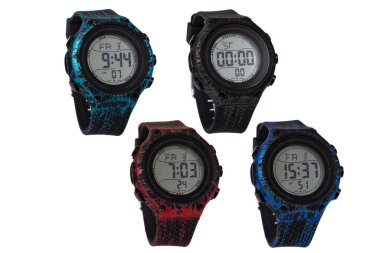 Wrist digital watch front position isolated on white background.