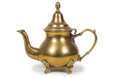 Antique metal pitcher image on isolated white background.