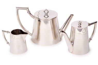 Set of Antique metal pitcher image on isolated white background.