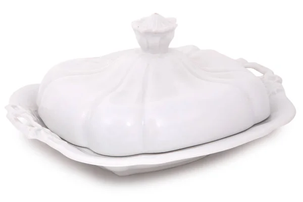 Vintage Porcelaine Butter Dish Lid Isolated White Fotos de stock libres de derechos