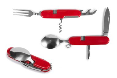 Close up opened penknife, isolated on white