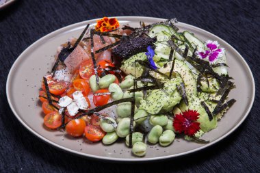 Spring vegetable salad with chickpeas, avocado and feta.