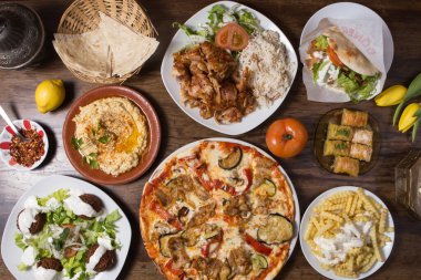 Set of traditional Turkish and Oriental cuisine, top view