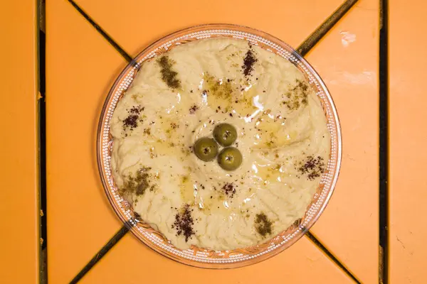Vegansk Dietkudde Humus Med Paprika Tipisk Israelisk Maträtt — Stockfoto