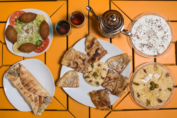 Assorted Variety Arabic Middle Eastern Food — Stock Photo, Image