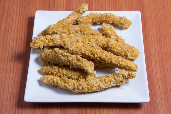 Corn Crusted Chicken Tenders White Plate — Stock Photo, Image
