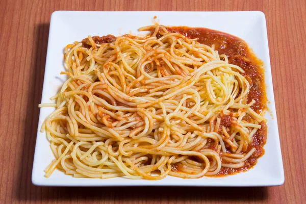 Italiensk Kylling Spaghetti Hvit Tallerken Topp Wiev – stockfoto
