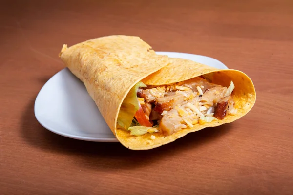 Grilled Chicken Salad Tortilla Wrap White Sauce — Stock Photo, Image