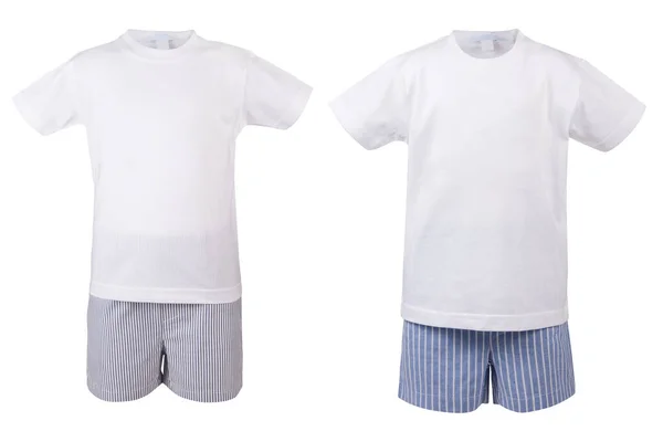 Barns Shirt Med Shorts Isolerad Vit Bakgrund — Stockfoto