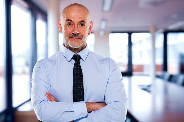 Portrait Confident Male Ceo Standing Office Mature Manager Wearing Shirt — Stock Photo, Image