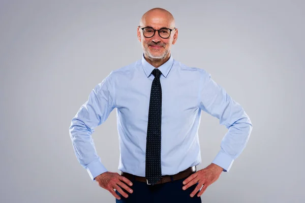 Portrait Confident Male Ceo Standing Isolated Background Mature Manager Wearing Stock Picture