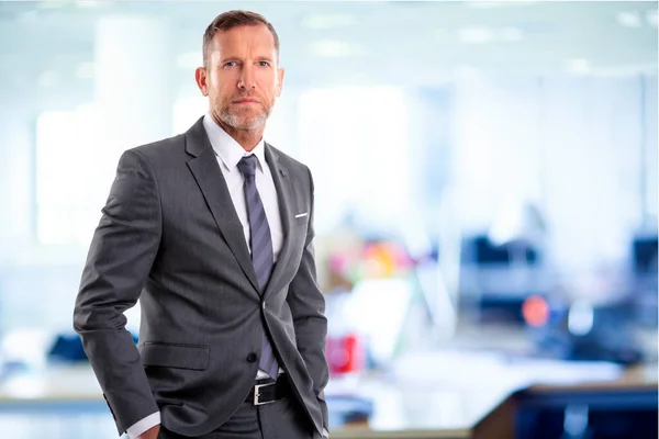 Portrait Serious Faced Businessman Looking Camera Standing Boardroom Confident Mature — Stock Photo, Image