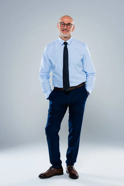 Full Length Mid Aged Professional Man Wearing Shirt Tie Standing — Stock Photo, Image