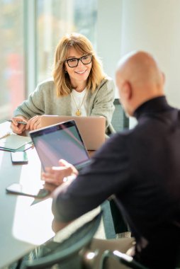 Group of business persons in business meeting. Group of entrepreneurs on meeting in board room. Corporate business team on meeting in the office. Teamwork clipart