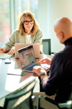 Group of business persons in business meeting. Group of entrepreneurs on meeting in board room. Corporate business team on meeting in the office. Teamwork clipart