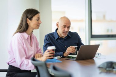 İş toplantısındaki bir grup iş adamı. Bir grup girişimci toplantı odasında toplanıyor. Şirket iş ekibi ofiste toplanıyor. Takım çalışması.