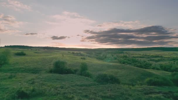夕日の空に背を向けた草の丘 — ストック動画