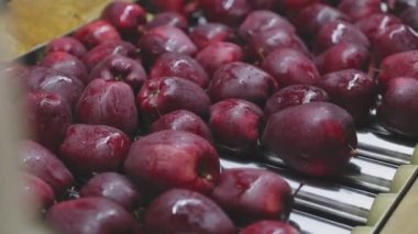 Üretim hattında kırmızı elma seçimi.