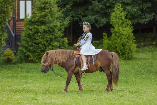 Little Girl Riding Pony — Stock Photo, Image