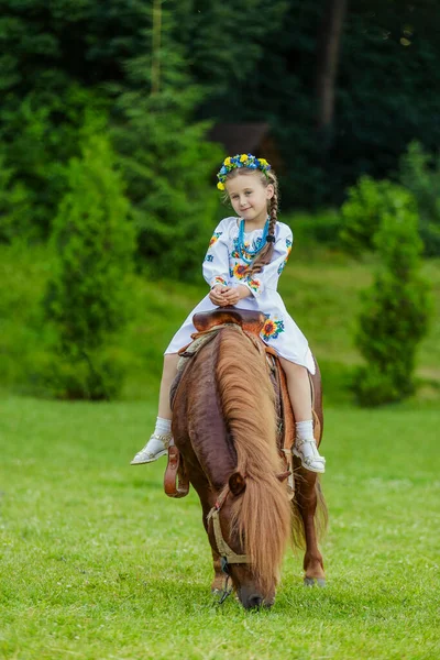 Little Girl Riding Pony — Stock Photo, Image