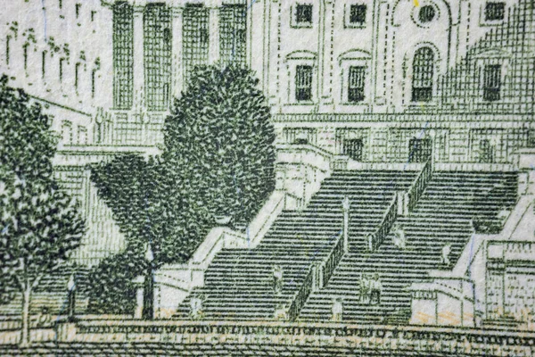 国会对50美元钞票的密切关注 宏观镜头 — 图库照片