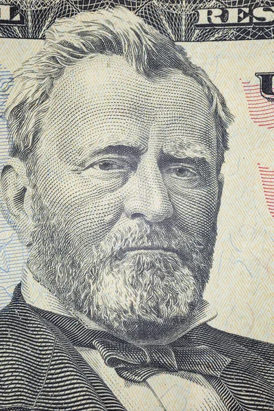 Porträt Des Präsidenten Ulysses Gewährung Auf Dem Dollar Schein Der — Stockfoto