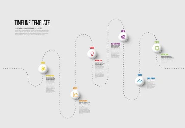 Διάνυσμα Infographic Διακεκομμένο Πρότυπο Έκθεση Χρονική Γραμμή Εικονίδια Και Απλό — Διανυσματικό Αρχείο