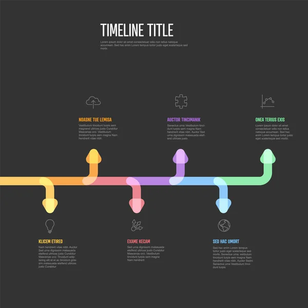 Vector Dark Infographic Company Milestones Timeline Template Farbige Dicke Marker — Stockvektor