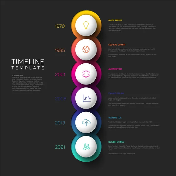 Διάνυσμα Σκούρο Κάθετο Infographic Εταιρεία Ορόσημα Χρονικό Πρότυπο Μεγάλες Λευκές — Διανυσματικό Αρχείο