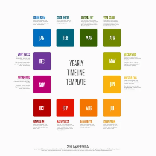 Full Year Timeline Template All Rainbow Colored Months Squares One — Stock Vector