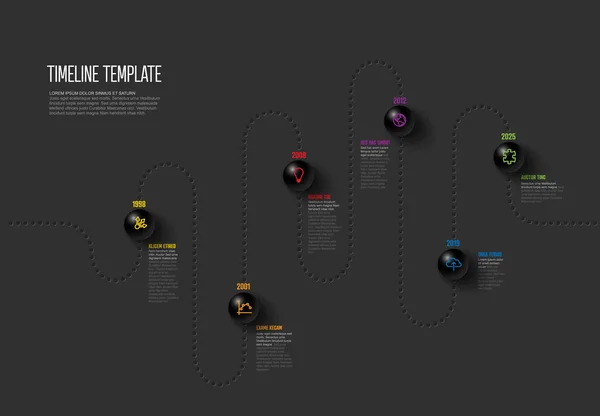 Vector Infographic Noktalı Zaman Çizelgesi Şablonu Simgeler Basit Içeriklerle Siyah — Stok Vektör
