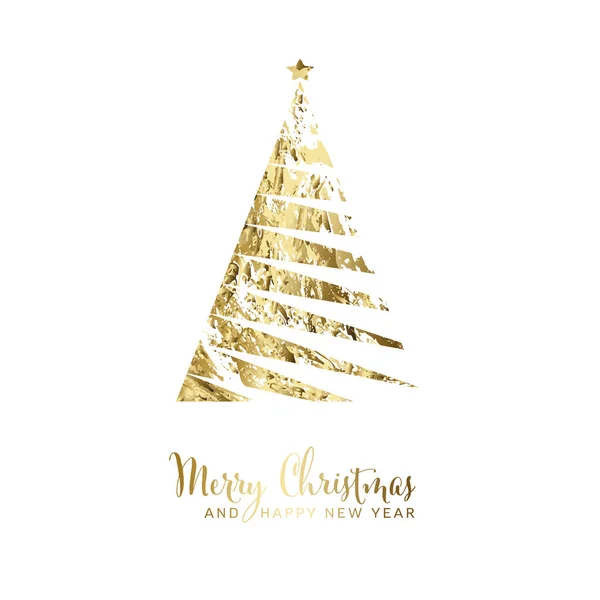 矢量白色现代简约时髦的圣诞贺卡 带有抽象的金色条纹三角形圣诞树和简约的简约字体 金属金黄时尚快乐新年贺卡布局 — 图库矢量图片