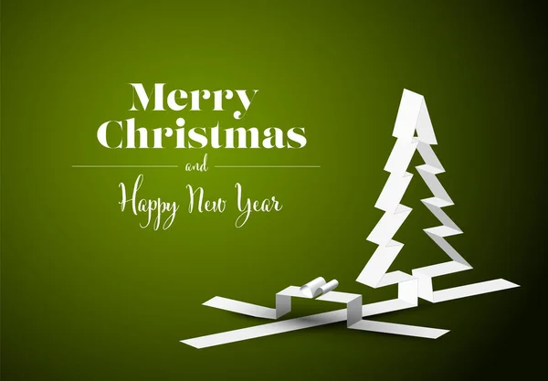广泛的圣诞贺卡 横幅或社交媒体标题模板或圣诞产品演示背景模板 绿色横幅 白色条纸制成的圣诞元素 — 图库矢量图片