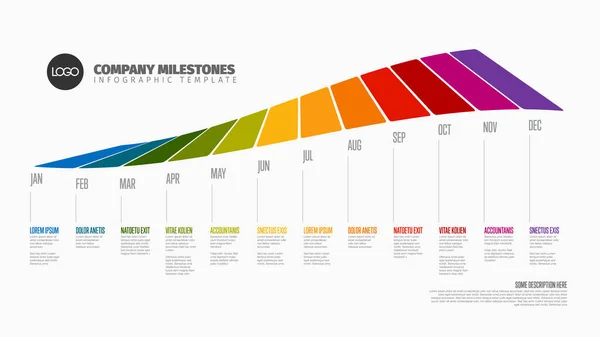 Modello Timeline Dell Intero Anno Con Tutti Mesi Colorati Arcobaleno — Vettoriale Stock