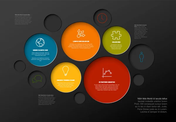 Modèle Rapport Infographique Coloré Minimaliste Sombre Vectoriel Avec Des Cercles — Image vectorielle