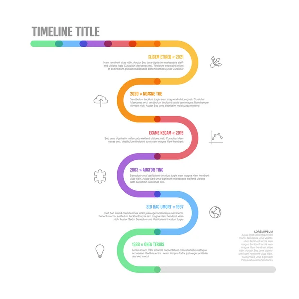 Vector Infographic Company Milestones Curved Vertical Timeline Template Light Thick — Stock Vector