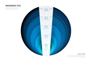 Vector Infographic circle layers template with five level volume share half circles - blue color template with light background and percentage description items