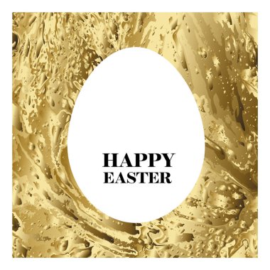 Happy Easter - minimalist easter card with egg cut from golden texture. Simple noble original minimalistic easter card with gold accent and place for your text content