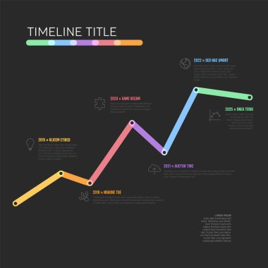 Thick line growth Infogrpahic vertical timeline diagram template with black background. Simple multipurpose infochart with increasing graph curve