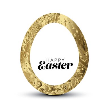 Happy Easter - minimalist easter card with egg cut from golden texture. Simple noble original minimalistic easter card with gold accent and place for your text content